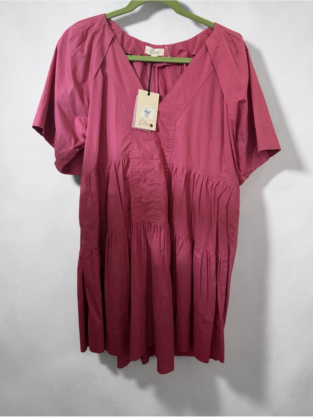 Elan Short-Sleeve Tiered Dress - Deep Pink